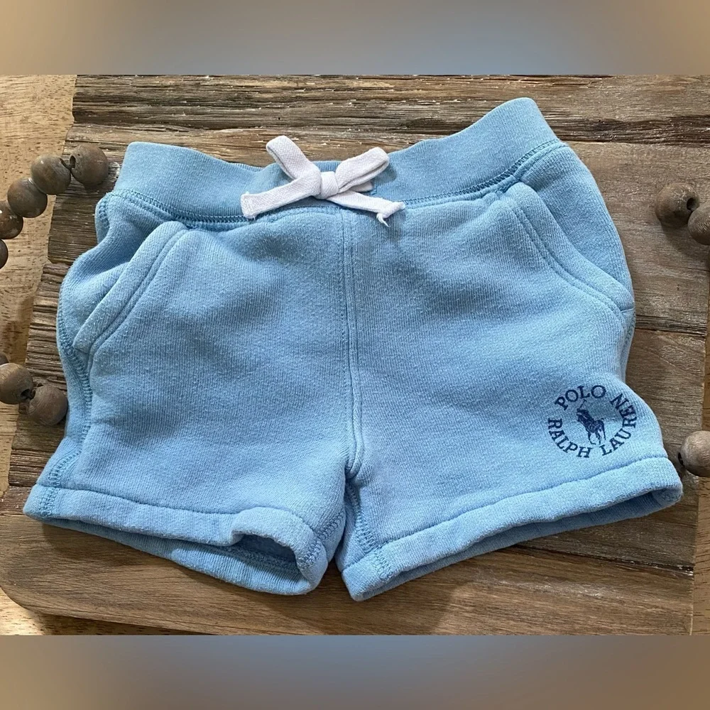Ralph Lauren Infant Sz 6 Months Powder Blue Pull On Cotton‎ Blend Logo Shorts